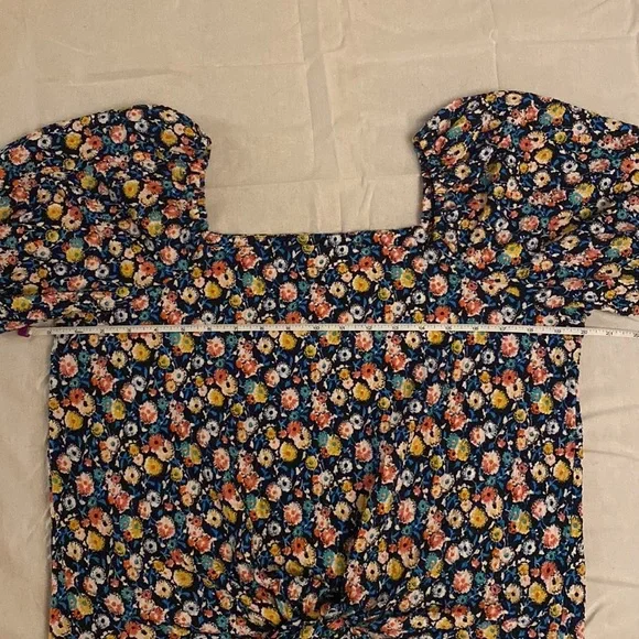 LOFT Navy Floral Tie-front Blouse - Picture 5 of 7